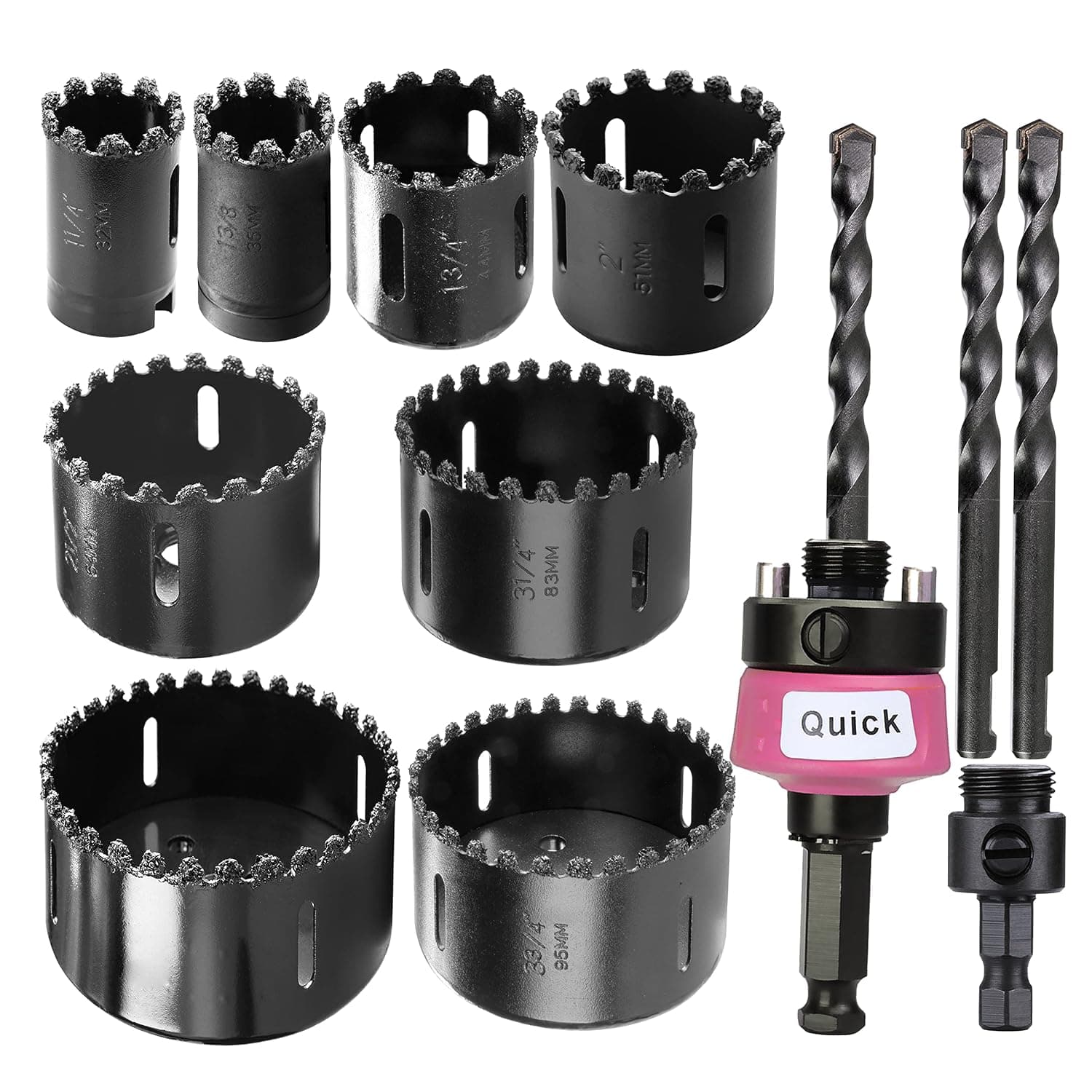 WowSupM 1-1/4 to 3-1/4,3-3/4,4-1/8 Inch 8Pcs Carbide Grit Hole Saws Kit Cutting Brick, Stucco
