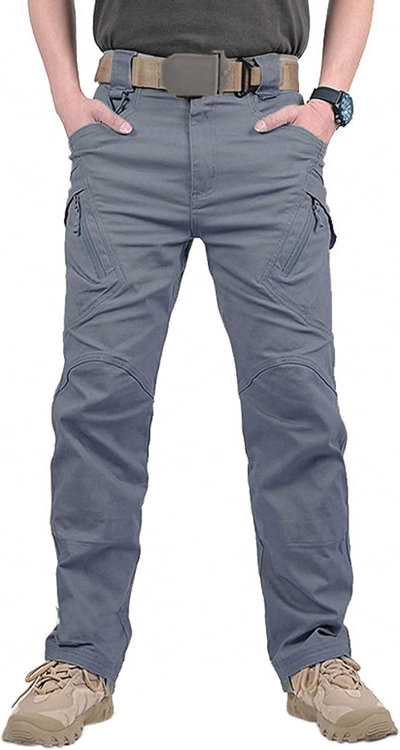 TACT BESU Men's Multi-Pockets Work Pants, Rip-Stop Outdoor Military Tactical Cargo Trousers for Men (Grey, 42W x 32L)