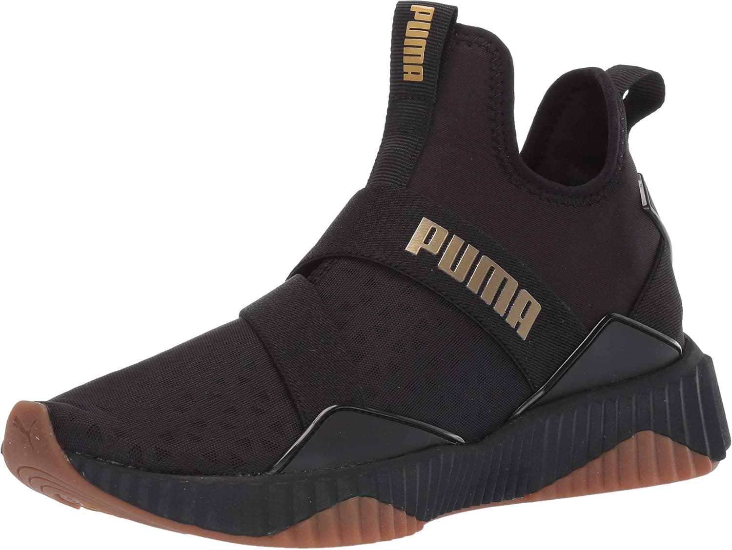 Puma Women's Defy Mid Cross Trainer, Black-Metallic Gold, 6.5 M US