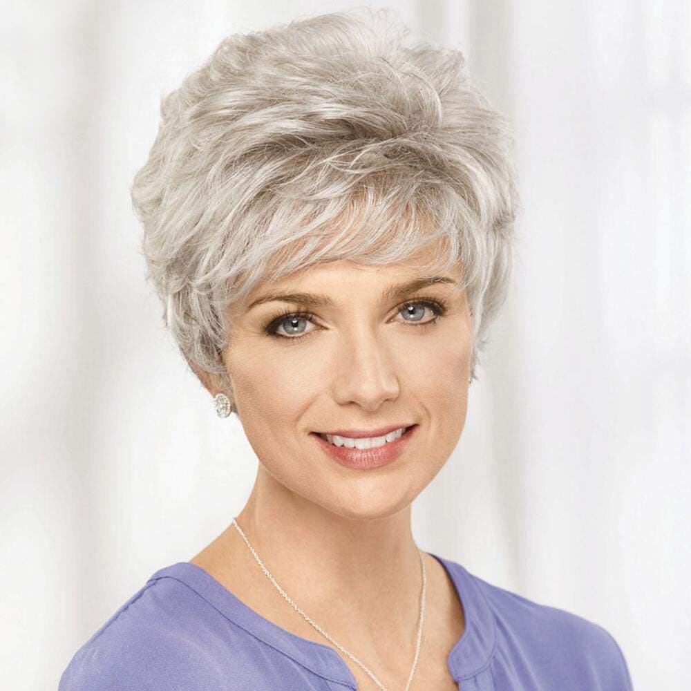 Emmor Short Silver Grey Human Hair Blend Wig for Women and Lady ,Mixed Natural Real Hair & Healthy Memory Fiber Wig, Lightweight /Longlife/Breathable (Color 101#)