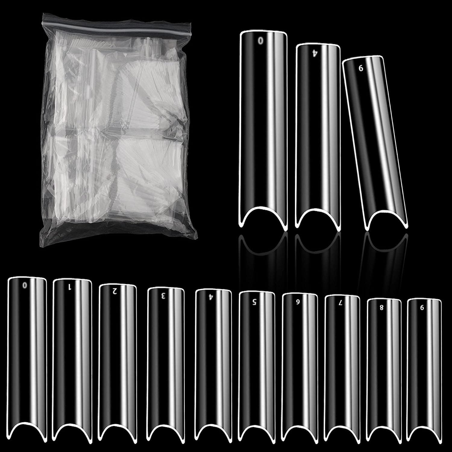 500 pcs Extra Long C Curve Nail Tips C Curve Shape 10 Sizes Extra Long Straight Square Tips Clear False Nails Half Cover Extra Long C Curve Half Cover Nail Tips for Home DIY Nail Art