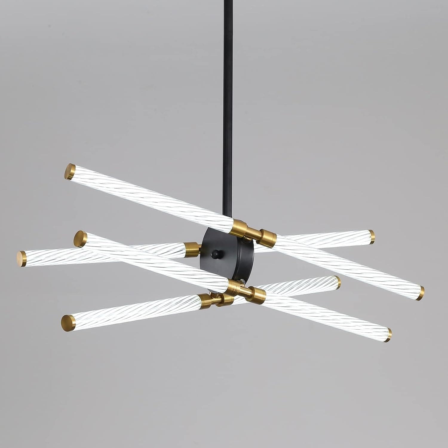HONGREN Modern LED Chandelier,8-Light Black and Gold Sputnik Pendant Light Fixture Linear Hanging Ceiling Lights for Kitchen Island Dining Room Bedroom Foyer 6000K Cool White，Adjustable Shape