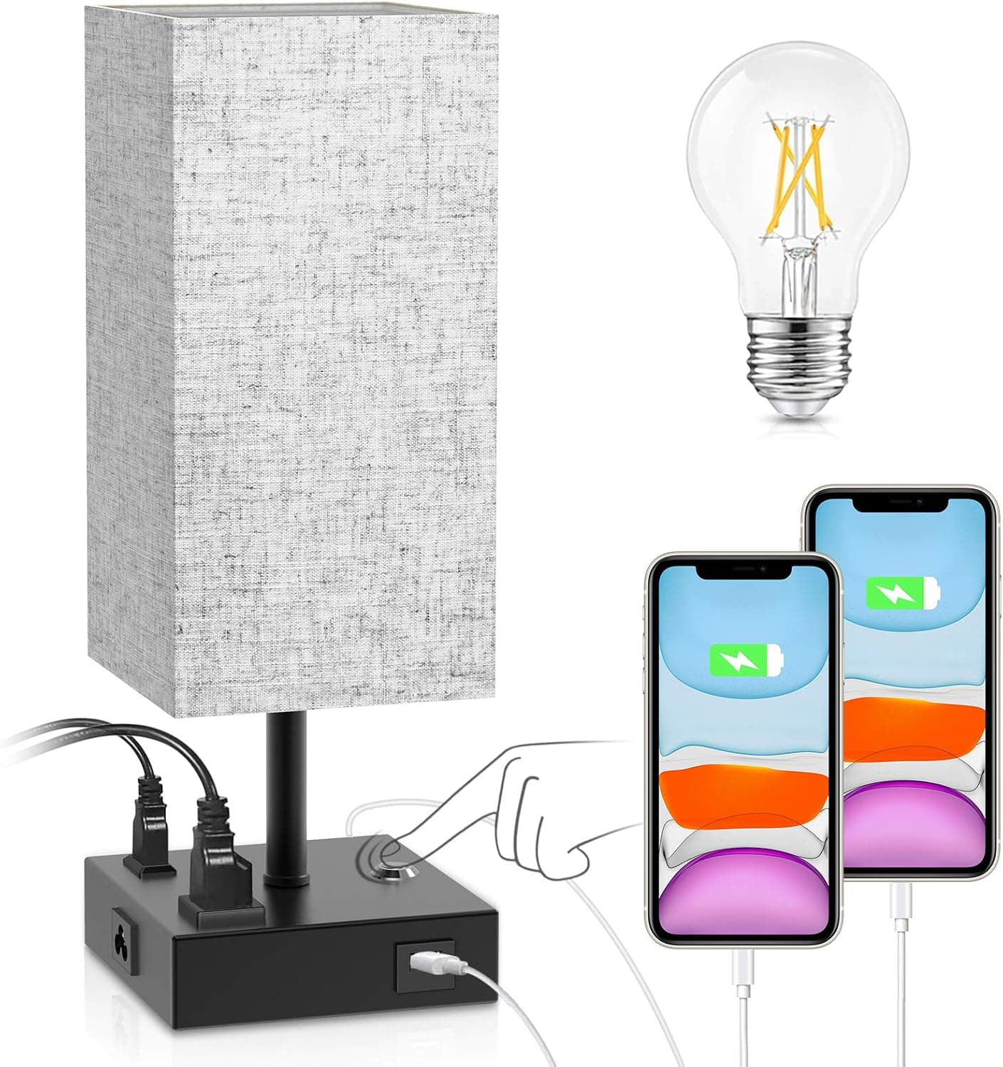 AMUV Lamps for bedrooms,Desk Lamps for Home Office,with USB Charging Port,Desk Lamps for Home Office with 2 USB Ports and 2 Outlets,Touch Control Dimmable Desk Lamps,Bulb Included
