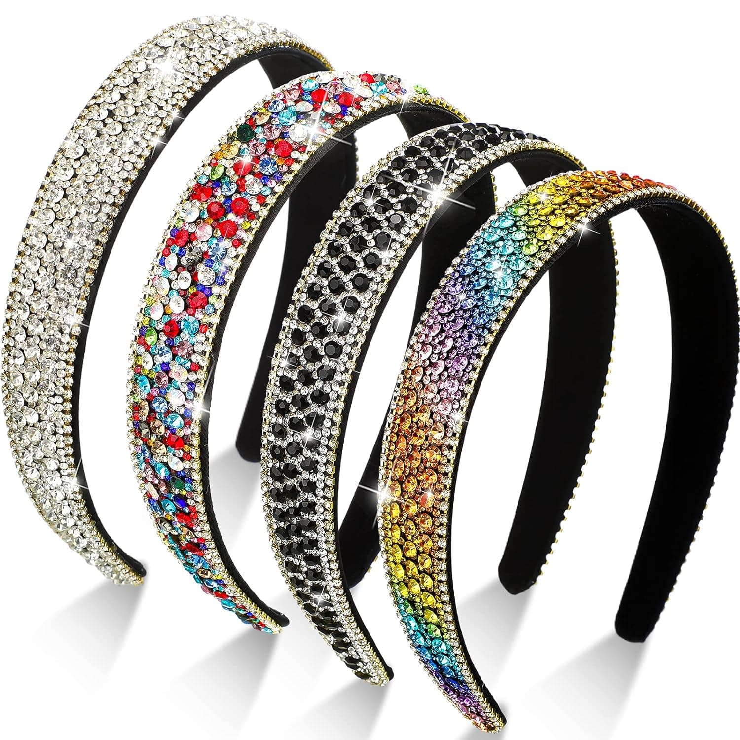 Waydress 4 Pieces Rhinestone Headband for Women Crystal Sparkly Jewel Bling Glitter Headband Hair Accessories (Stylish Color)