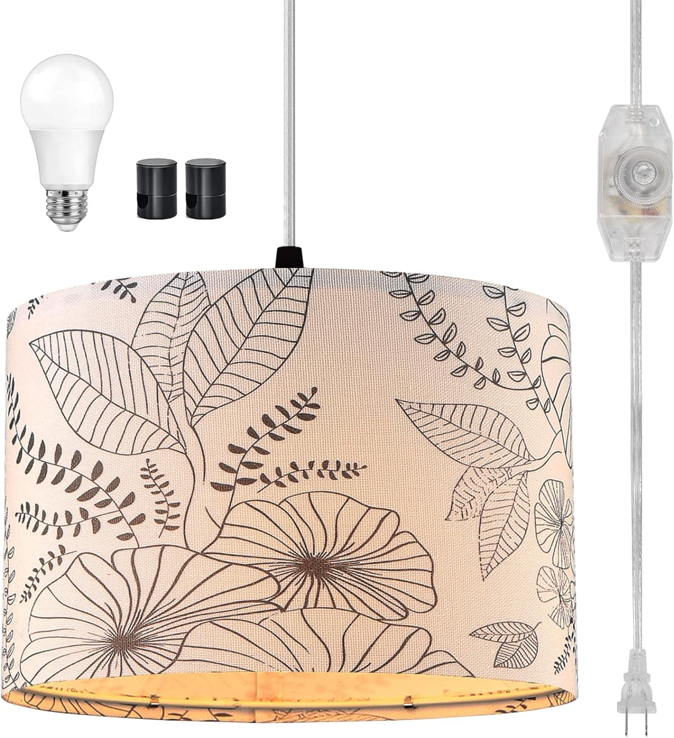 CINSARY Plug in Pendant Light, Hanging Light with Plug in Cord with Dimmable Switch, Hanging Lamp with 15 ft Clear Cord, Pendant Light Fixture for Bedroom Kitchen Island Living Room (Bulb Included)