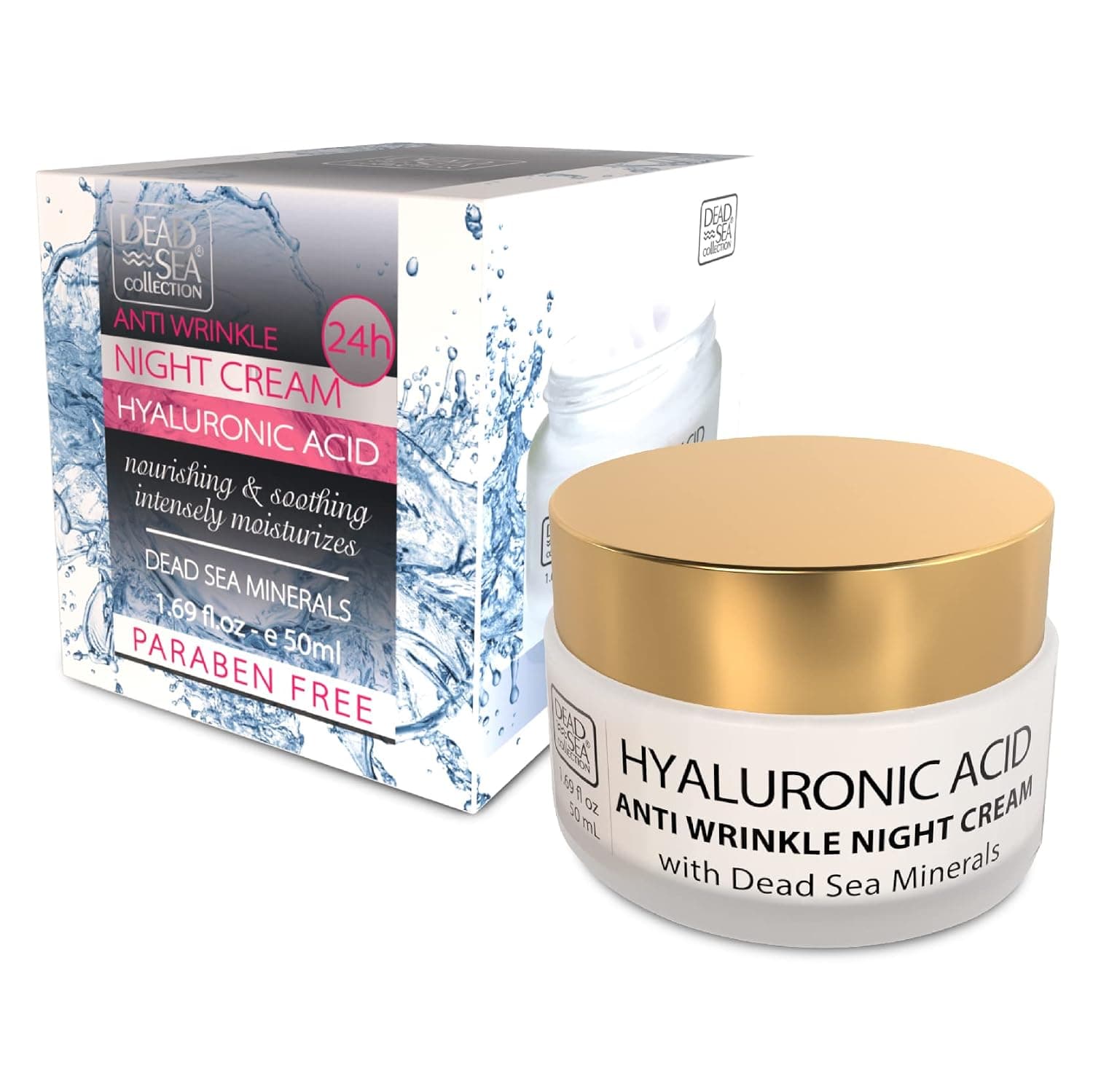 Dead Sea Collection Anti-Wrinkle Night Cream for Face with Hyaluronic Acid - Anti Aging - Skin Care with Sea Minerals - Nourishing, Moisturizer, Hydrating and Smoothing Face Cream (1.69 fl.oz)