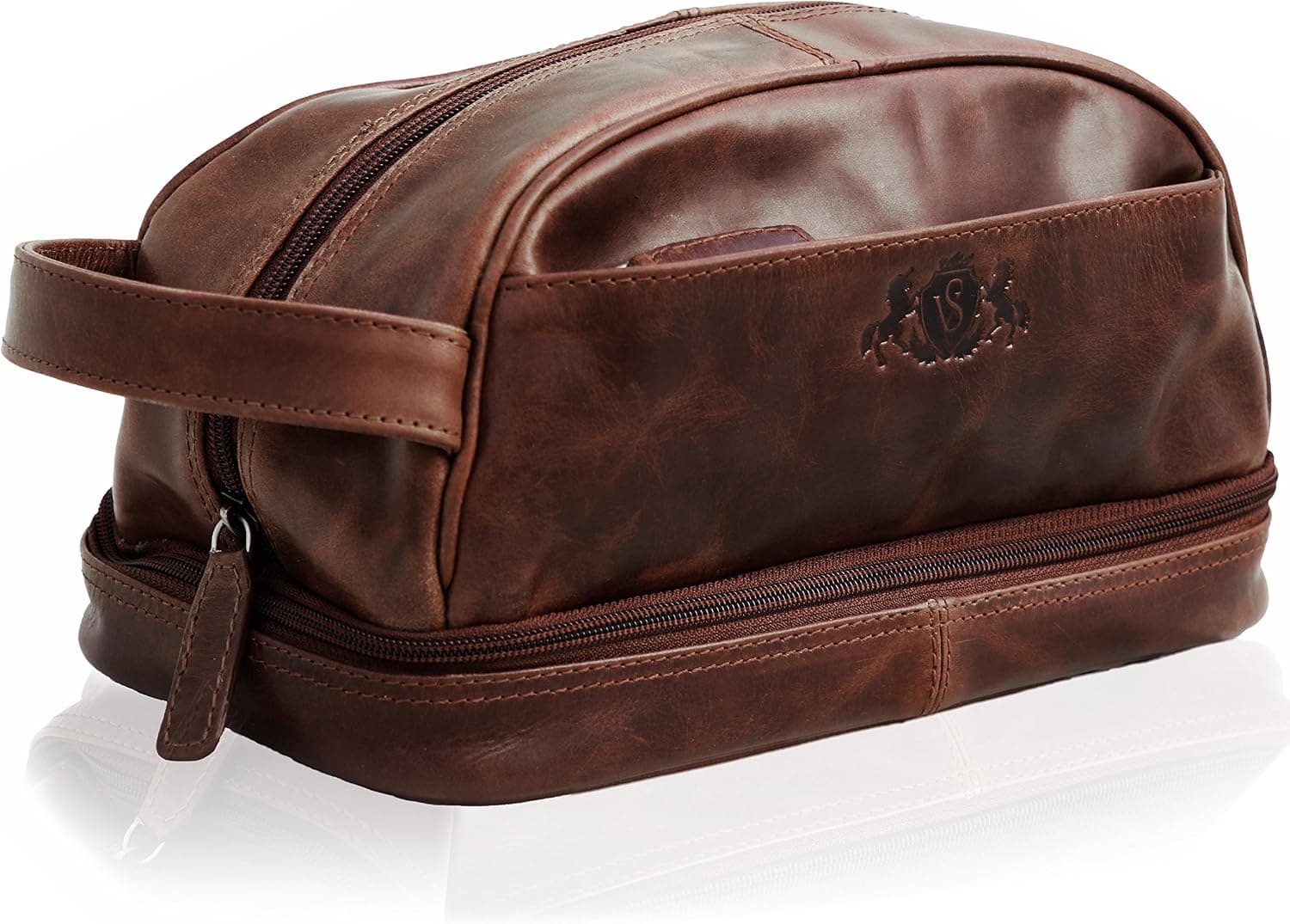 SID & Vain toiletry bag ALEX Large I Premium Leather Wash Bag for Men and Women I Travel Overnight Wash Gym Shaving Bag brown