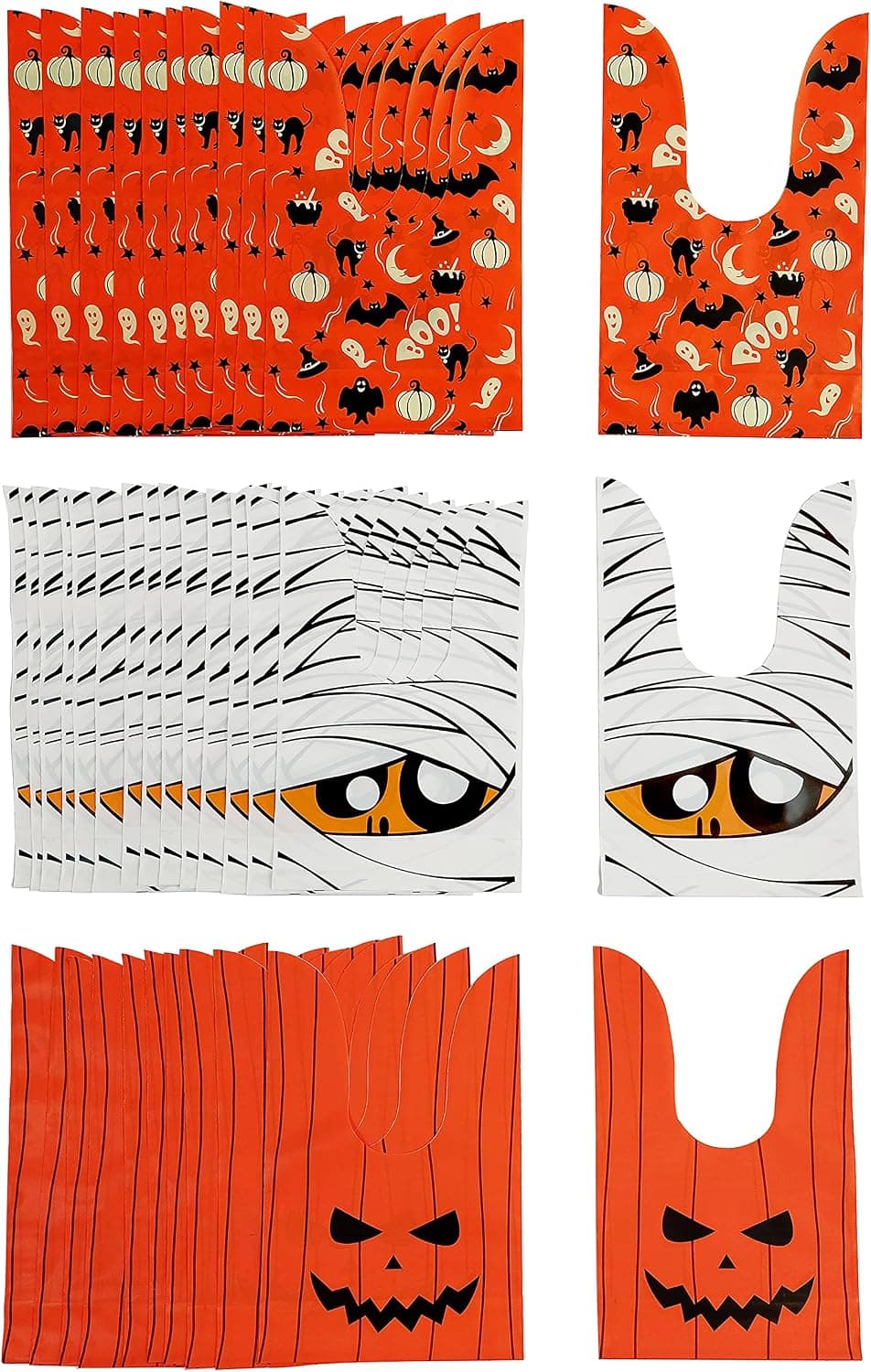 60 Pieces of Halloween Candy Bags, Children's Party Gift Sets, Three Styles, Cute Rabbit Ears Design, Suitable for Snack Bags, Gift Bags, Casual Food Packaging, Party Supplies.