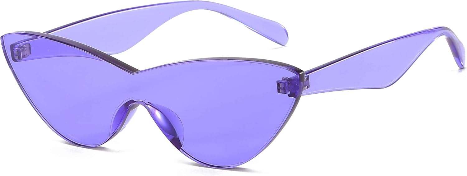 Colorful One Piece Rimless Transparent Cat Eye Sunglasses for Women Tinted Candy Colored Glasses …