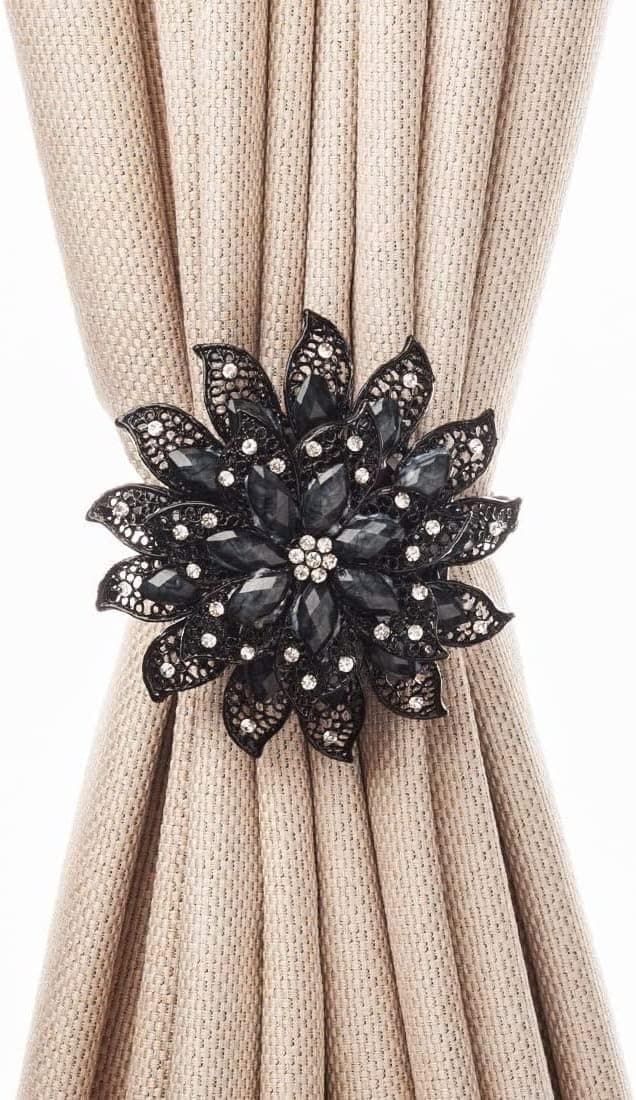 SUQ I OME Classic Luxury Big Crystal Magnetic Curtain Tieback and Holdback Flower Curtain Clips Buckle for Home, Offcie Bedroom Decor
