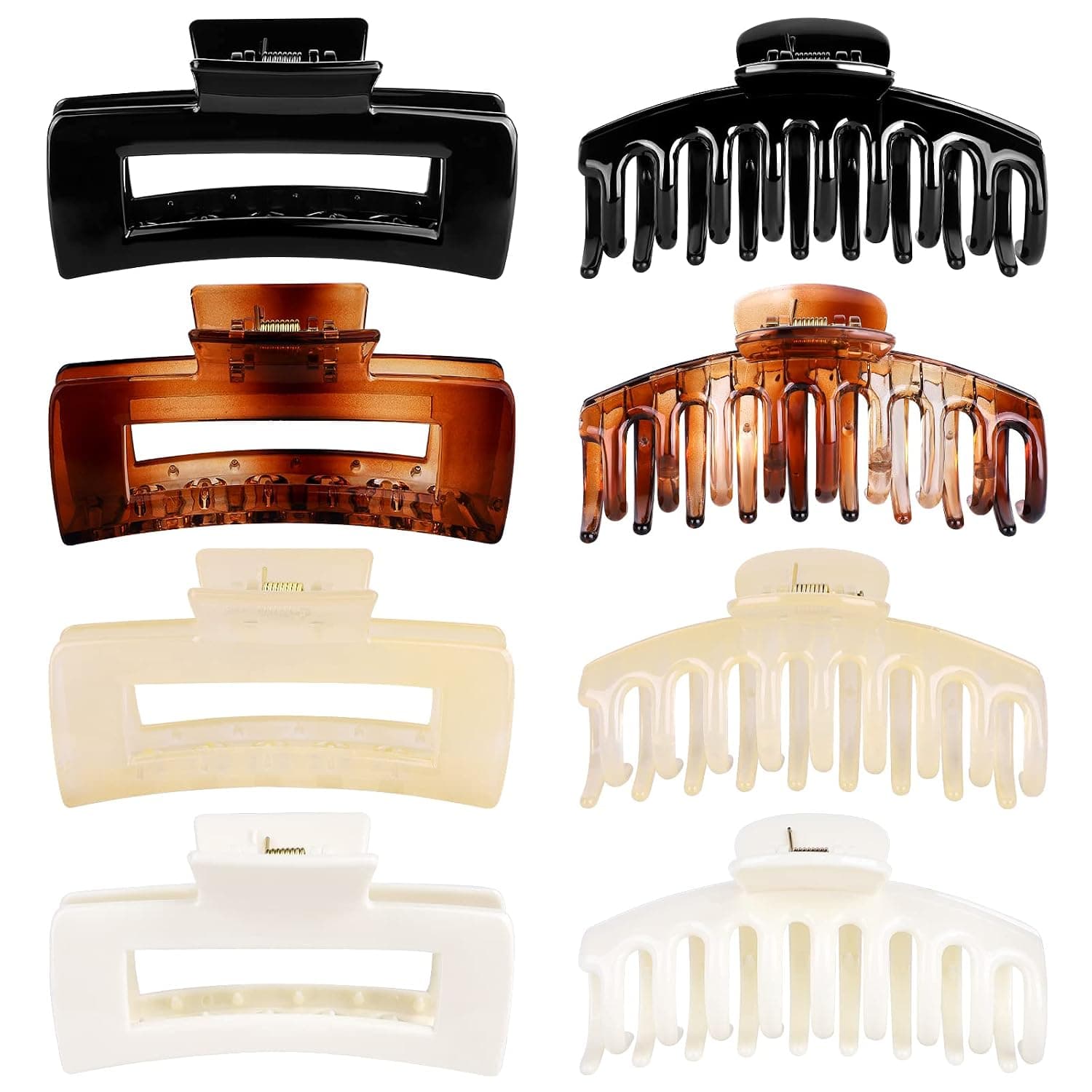8 Pack Large Hair Claw Clips for women Thick Hair, 2 Style Big Banana and Rectangle Hair Jaw Clips for Quick Updo, Secure & Strong Hold Non Slip Clamps for Girl and Women (4 pcs 4.1In + 4 pcs 4.3 In)