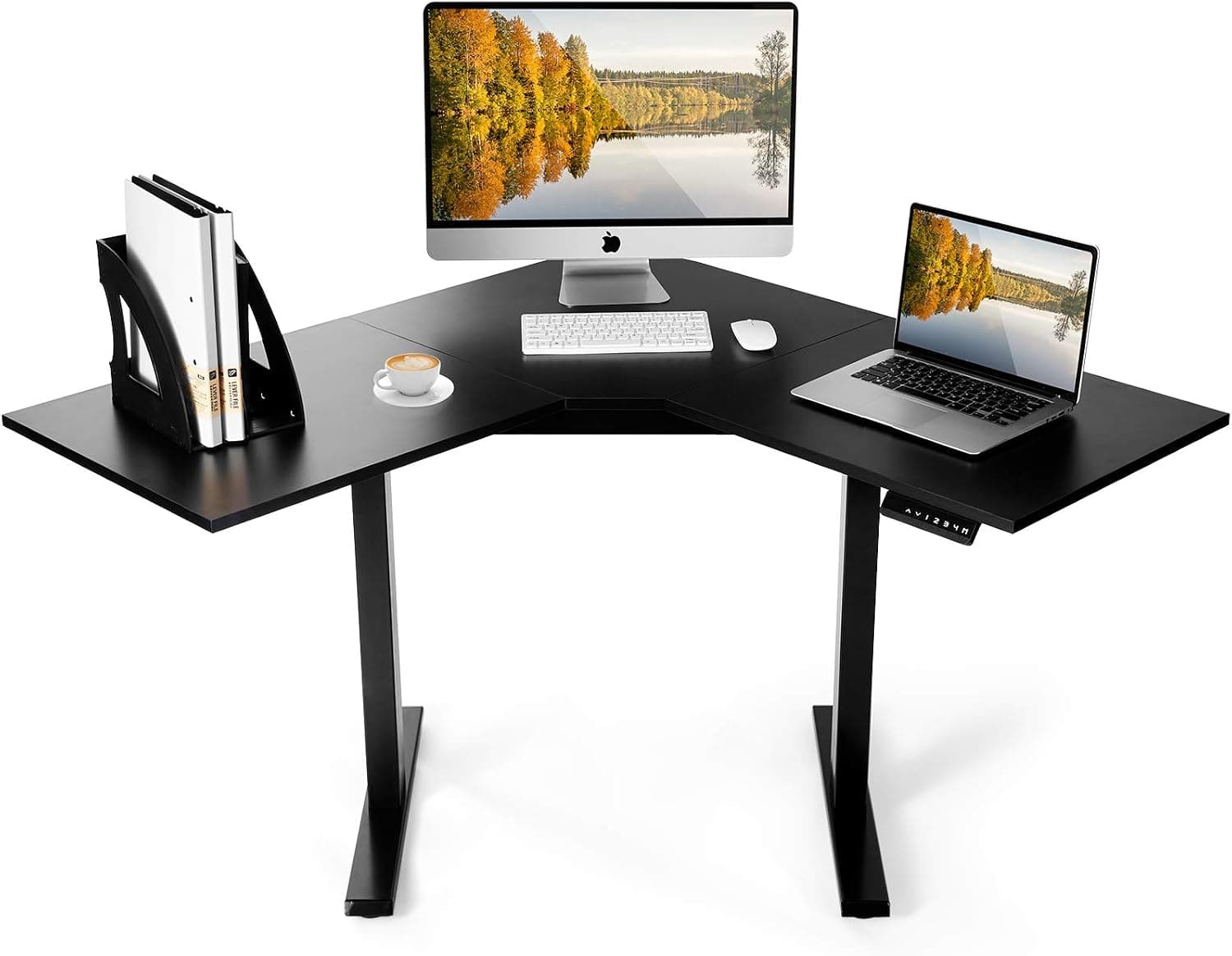 ERGOSOFT L Shaped Dual Motor Electric Height Adustable Standing Desk, 48" Computer Corner Desk, Home Gaming Desk, Office Writing Workstation, Black