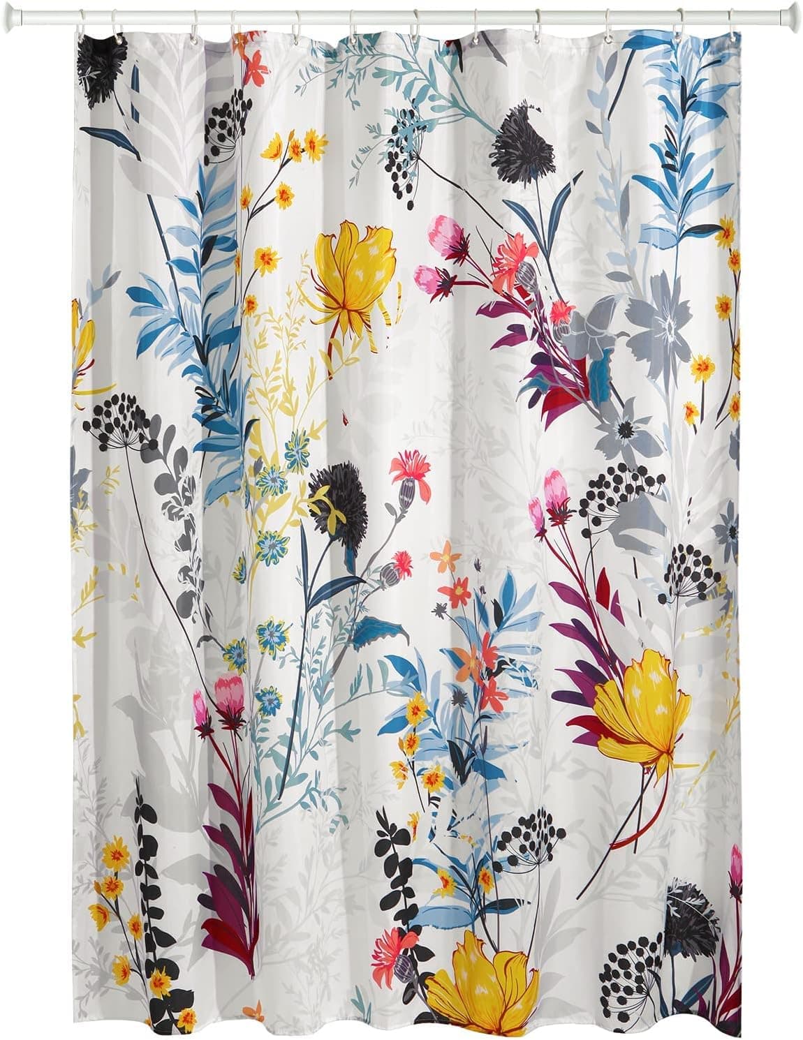 Floral Shower Curtain 72x72in with 12 Hooks Flower Shower Curtain Machine Washable Plant Shower Curtain Colorful Leaf Waterproof Decorative Shower Curtains