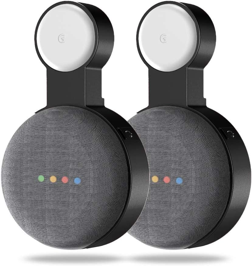 WIDEPLORE Google Home Mini Wall Mount Holder,Update Space-Saving Design AC Outlet Mount, Perfect Cord Management for Google Home Mini Voice Assistant (2 Pack Black)