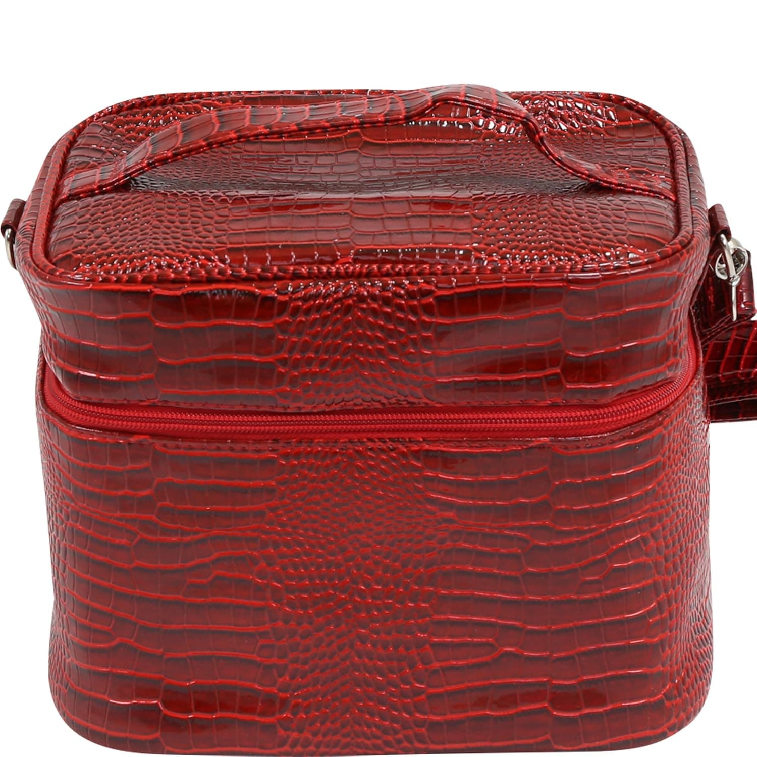 Primeware Makeup Bag for Women | Mojito Chic, Classy Travel Makeup Case | Insulated Cosmetic Bags with Interior Mesh Pocket | Waterproof Makeup Carrying Case with Top Handle | Red Croc