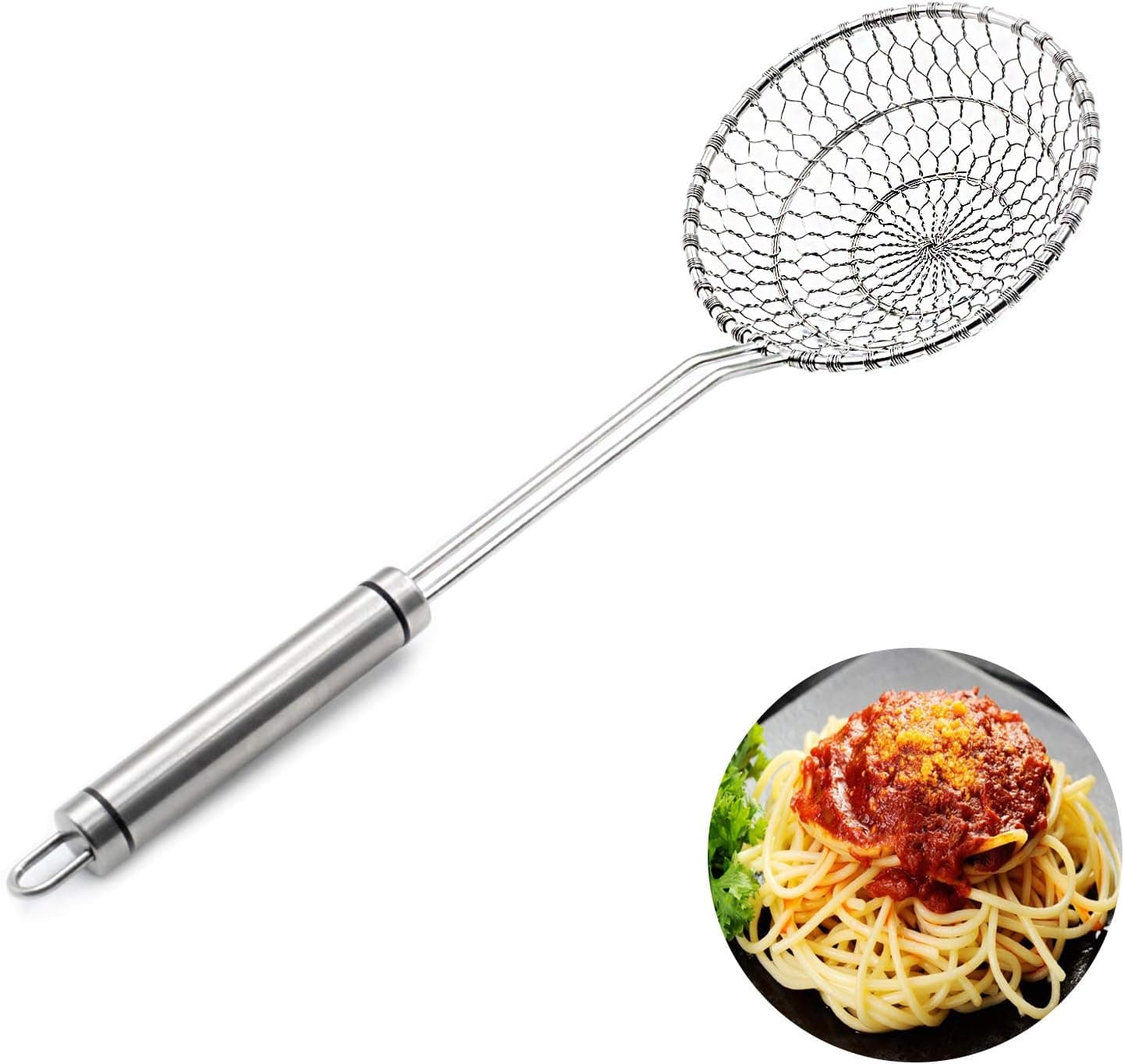 Spider Strainer Skimmer,Stainless Steel Asian Kitchen Mesh Spider Strainer Wire Skimmer with Durable Handle for Food Frying, Pasta,Noodle Dumpling and fries,5-Inch Strainer Basket,Hand-Made