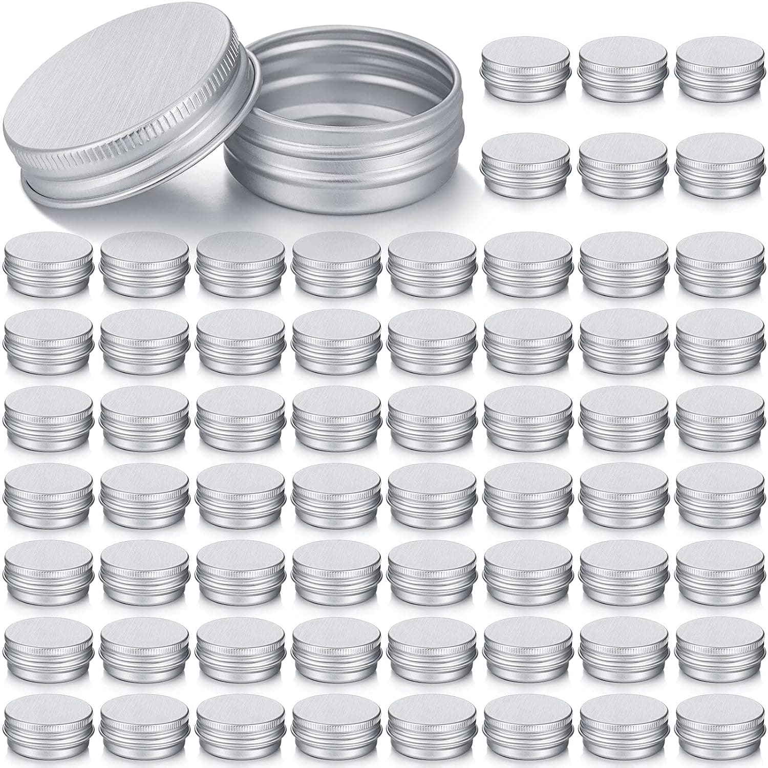 64 Pieces Screw Top Round Tin Cans Aluminum Tin Jar with Screw Lid, Lip Balm Tin Containers Bottle Empty Travel Cosmetic Sample Tin Cans Container for DIY (Silver,0.5 oz)