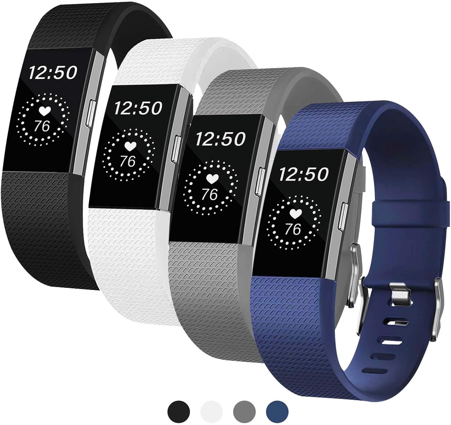 Fondenn Bands Compatible with Fitbit Charge 2 for Women and Men (4 Pack), Classic Adjustable Soft Silicone Sport Strap Replacement Wristband for Fitbit Charge 2