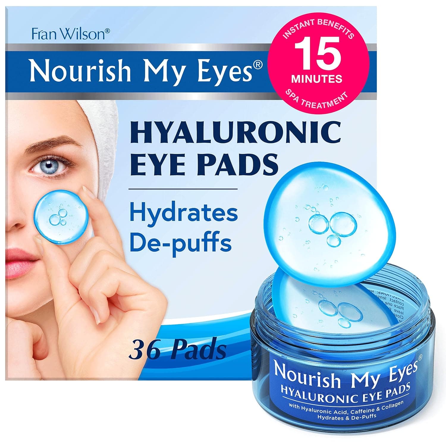 Fran Wilson Nourish My Eyes Eye Pads 36 ea (Hyaluronic) At-Home Spa Treatment to refresh and decrease puffiness under the eyes Revitalize Your Eyes: Easy-to-Use for Dark Circles