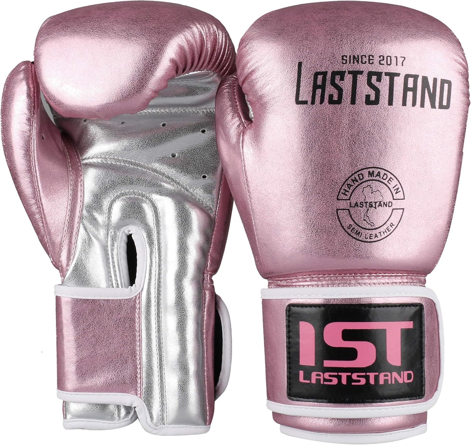 LASTSTAND Boxing Gloves, Muay Thai Kick Boxing Leather Sparring Heavy Bag Gloves for Women Men (Pink, 10oz)