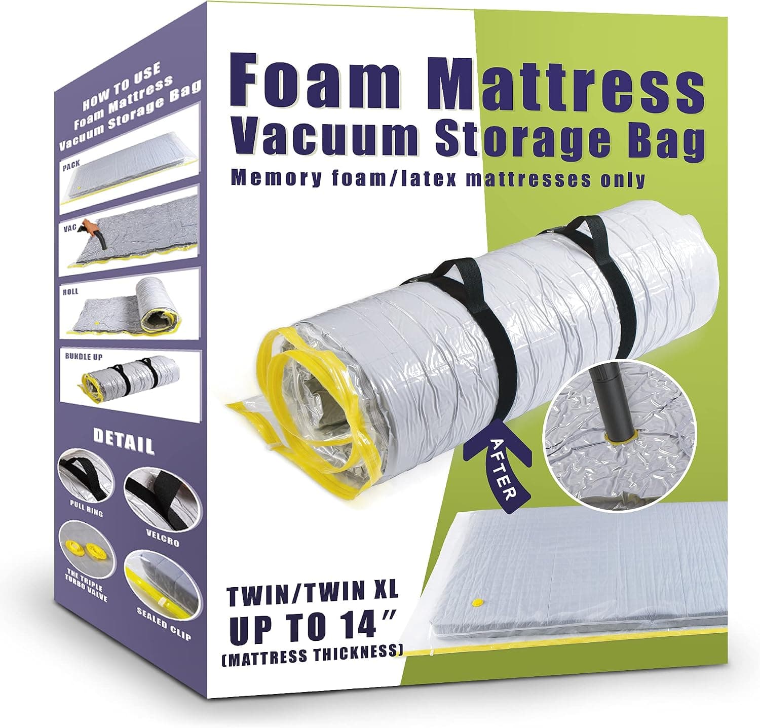 Memory Foam Mattress Vacuum Storage Bag for Moving Shipping and Storage(Twin)