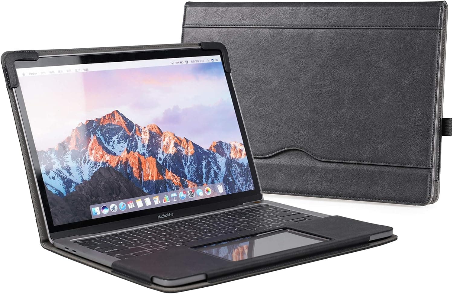 TYTX Compatible with MacBook Pro Leather Case 13 Inch 2016-2022 (A1989 A1706 A1708 A2159 A2289 A2251 A2338 M1 M2) Laptop Sleeve Protective Folio Book Cover (New MacBook Pro 13", Black)