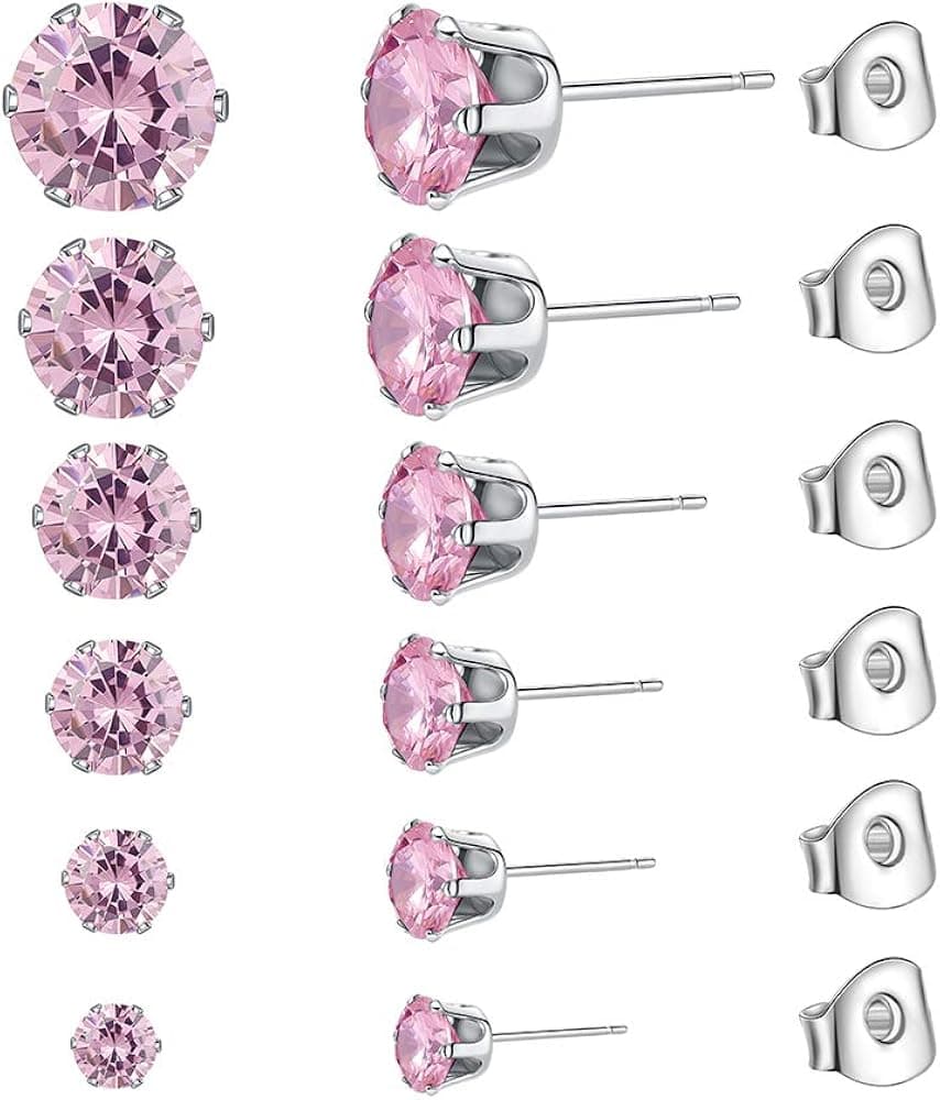 Stainless Steel Ear Stud Piercing Studs Earrings For Women/Men Ear studs Round Cubic Zirconia Inlaid