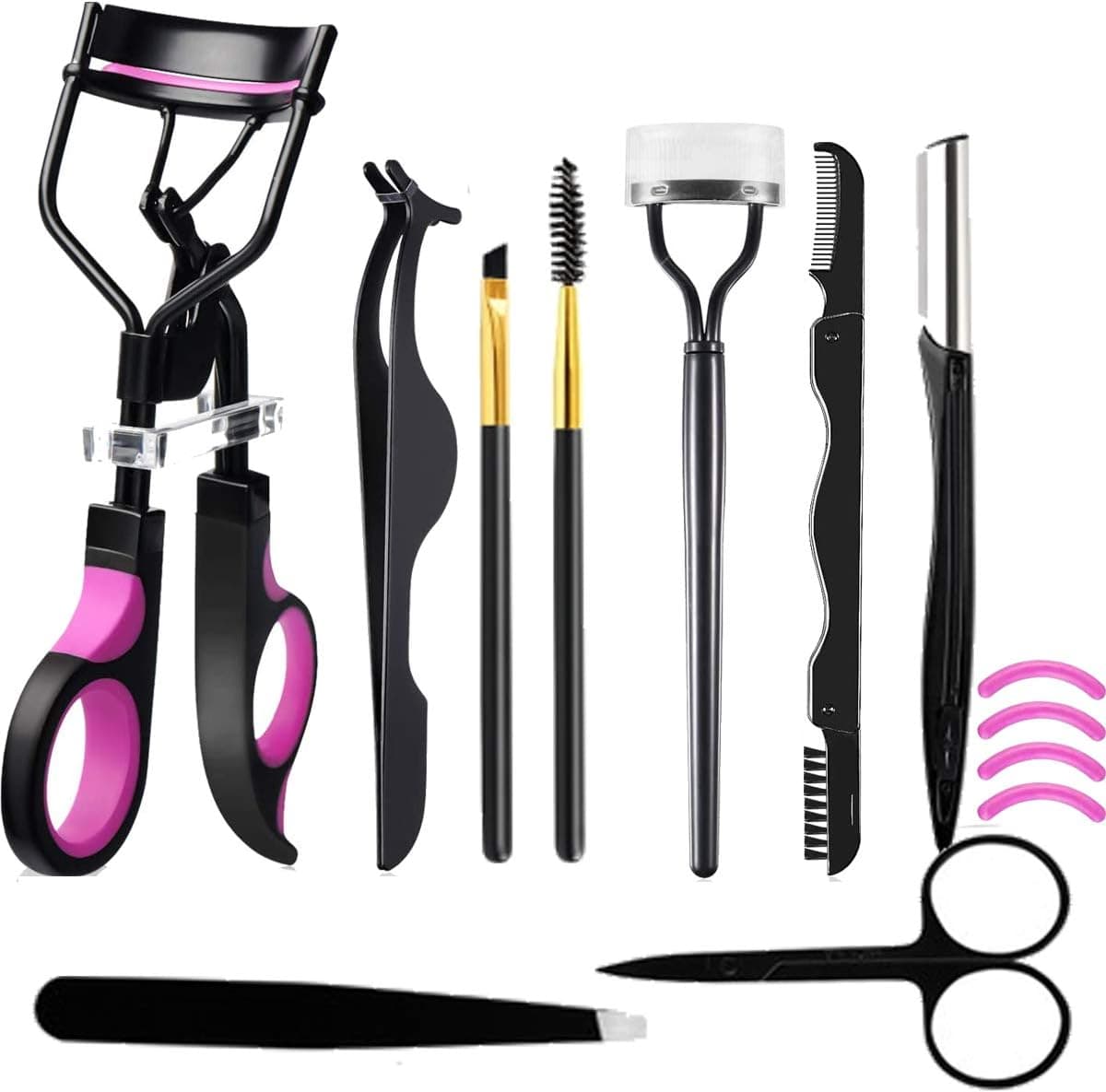 LUNASEA Eyelash Curler Kit Eyelash Applicator Tool Include Lash Curler, Eyelash Brush, Eyelash Extension Tweezers, Eyebrow Trimmer Kit Include Eyebrow Brush,Comb, Tweezers and Eyebrow Scissors(10pcs)