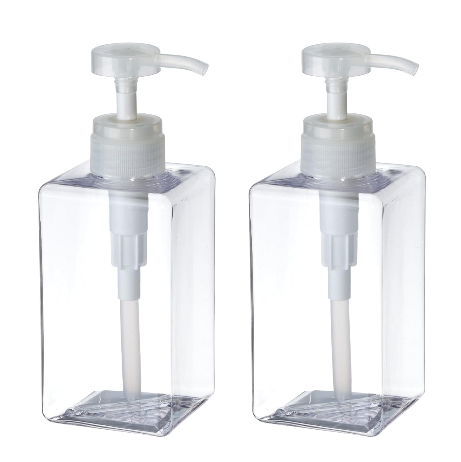 UVIVIU 450ml(15.3oz) Plastic Soap Dispenser , Empty Lotion Pump Bottles for Bathroom Kitchen Shampoo Shower Gel Hand Sanitizer (Clear 2 Pack)