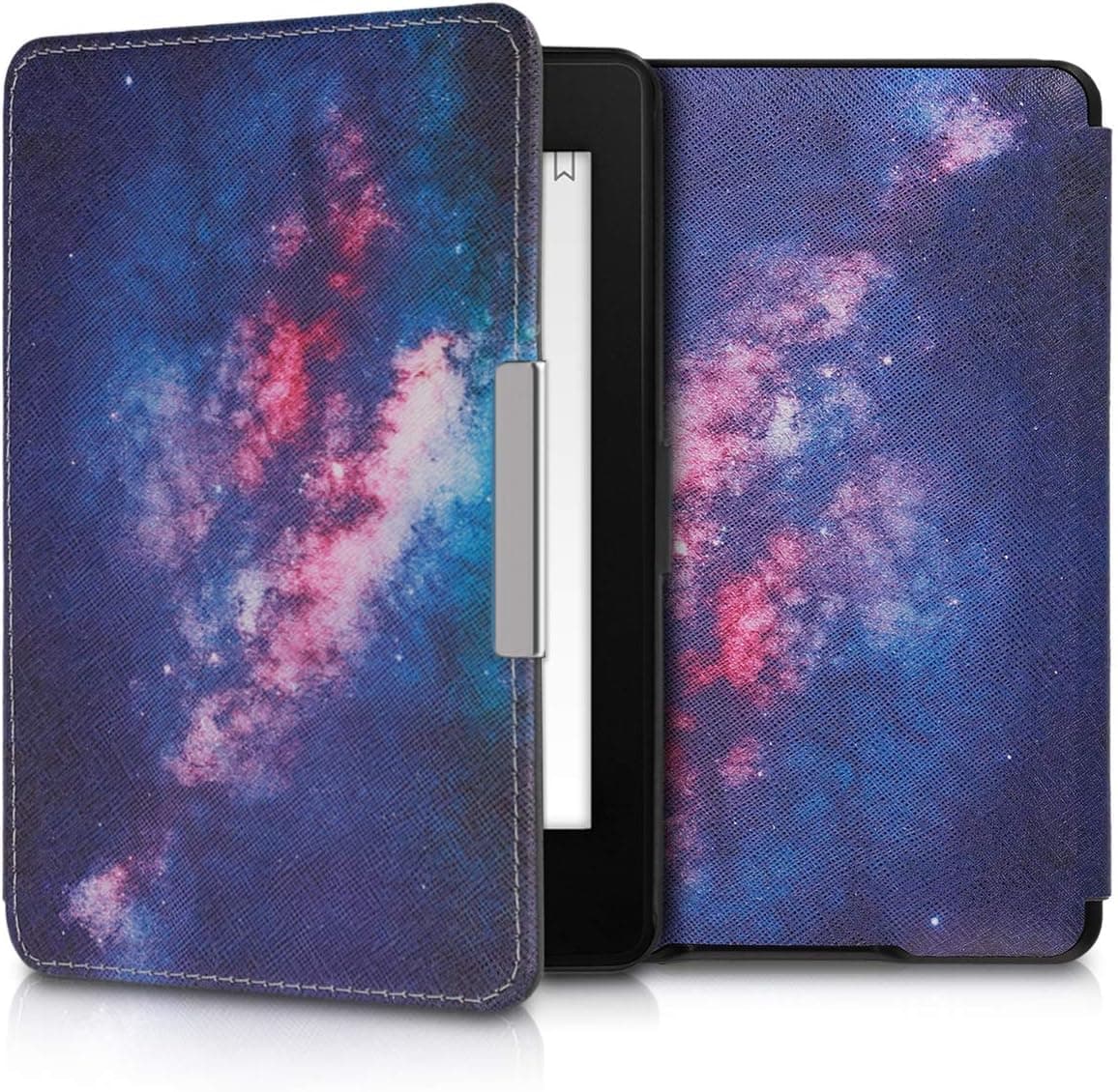 kwmobile Case Compatible with Amazon Kindle Paperwhite - PU e-Reader Cover - Starry Galaxy Pink/Dark Pink/Dark Blue