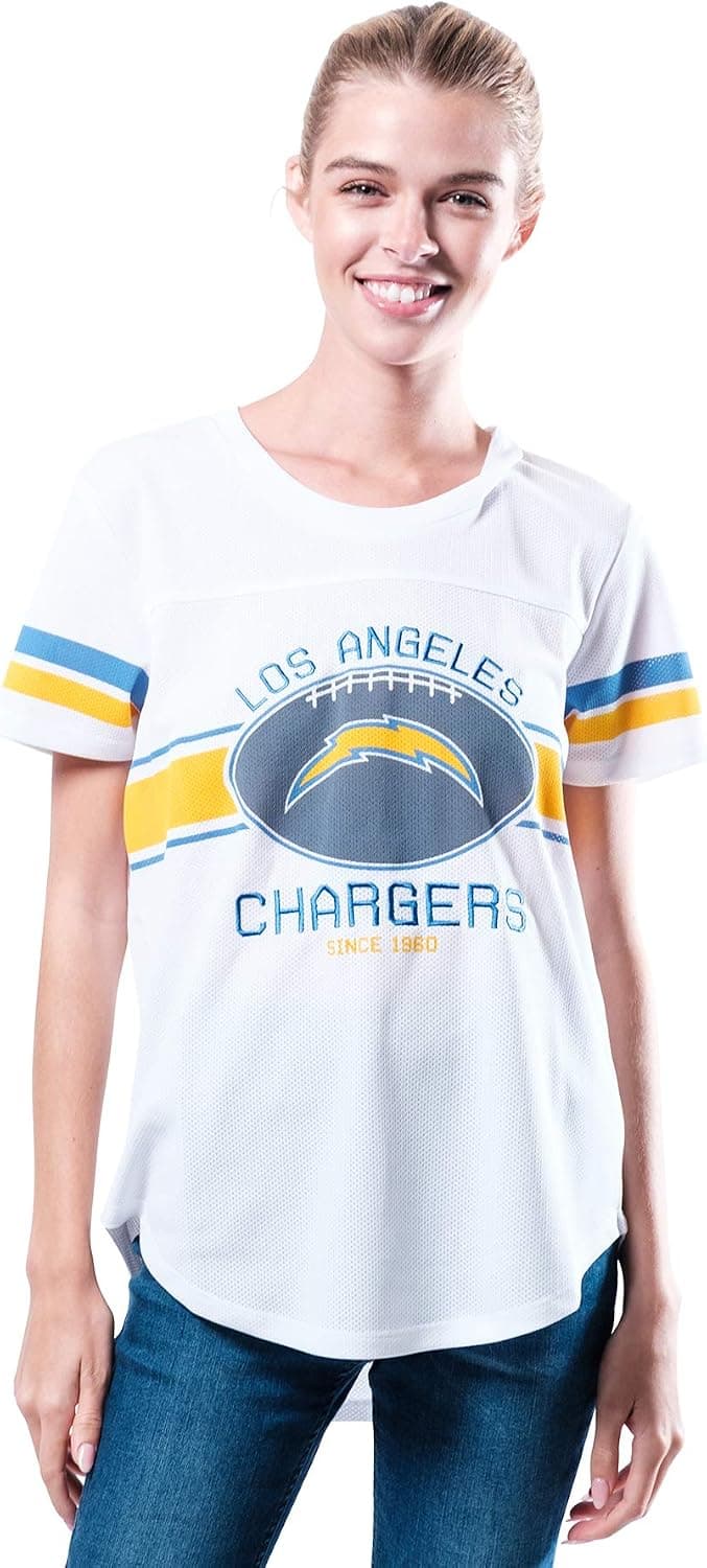 Ultra Game NFL Womens Soft Mesh Varsity Stripe T-Shirt