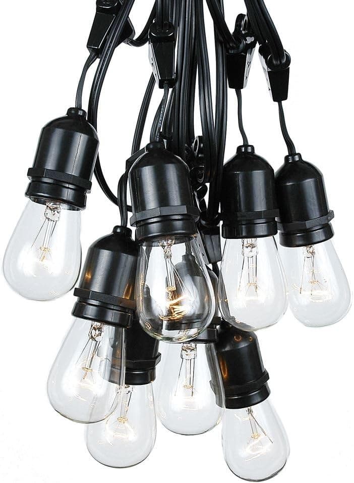 48 Foot S14 Edison Outdoor String Lights - Suspended - Commercial Grade String Lights - Backyard Garden – Cafe Market String Lights – Vintage Patio String Lights – 15 Sockets - 25 S14 Bulbs