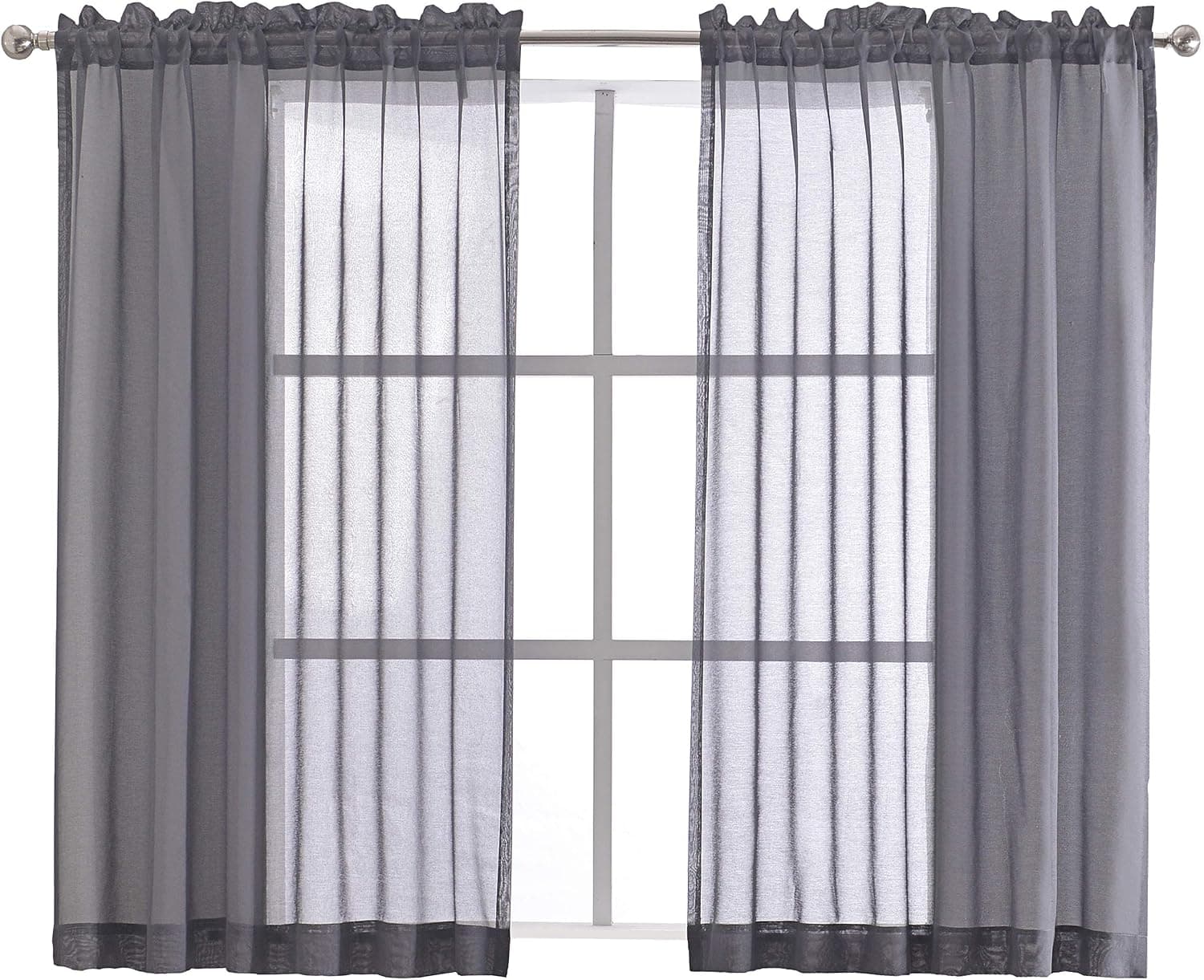 Floweroom Faux Linen Sheer Curtains - Rod Pocket Voile Curtain Panels for Living Room, Grey, 55 x 63 inch, 2 Panels