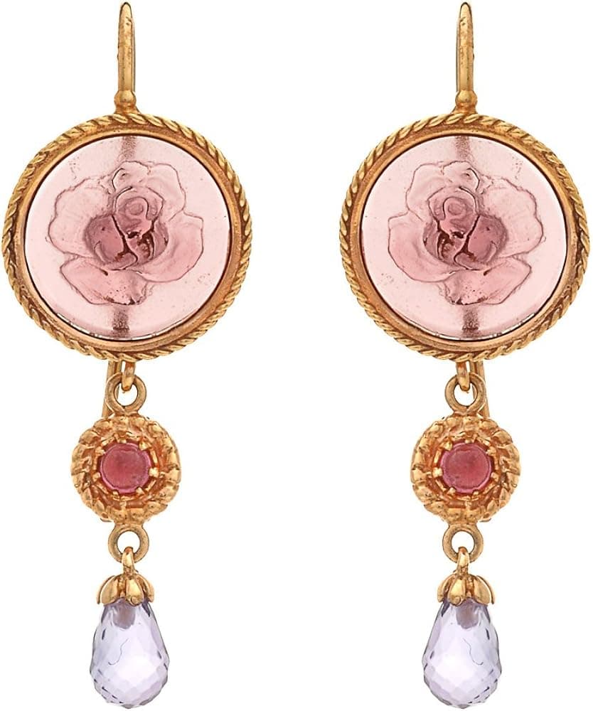 Amazon Collection Tagliamonte - 14k Rose Gold Purple Venetian Cameo with Amethyst and Tourmaline Earrings