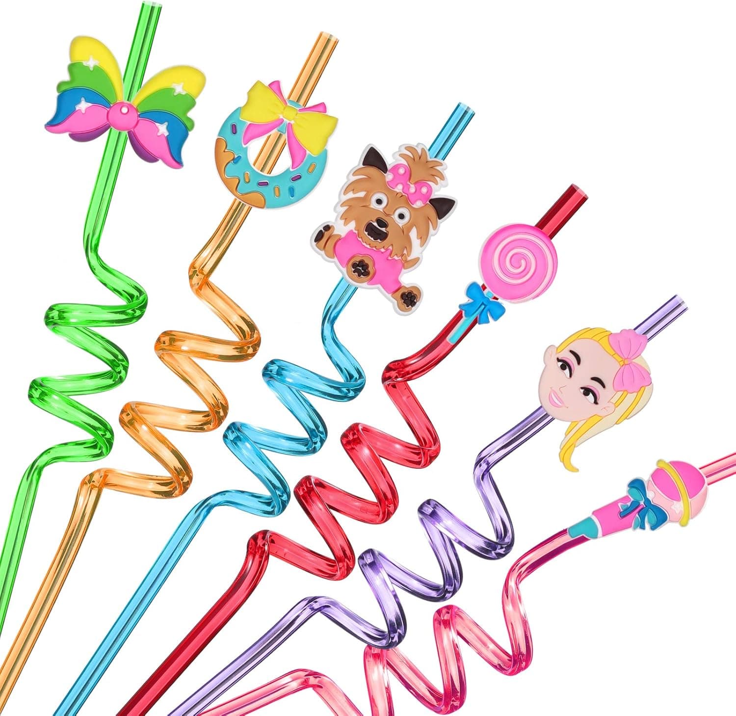 24 Jojo Straws with 2 Cleaning Brush 6 Designs Great for Birthday as Party Favors and Party Supplies