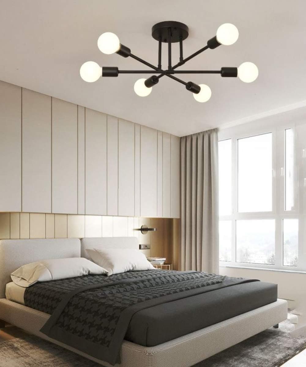 MichiDeco Modern Ceiling Light, 6-Light Sputnik Chandelier for Bedroom,Dining Room, Kitchen or Office,Black