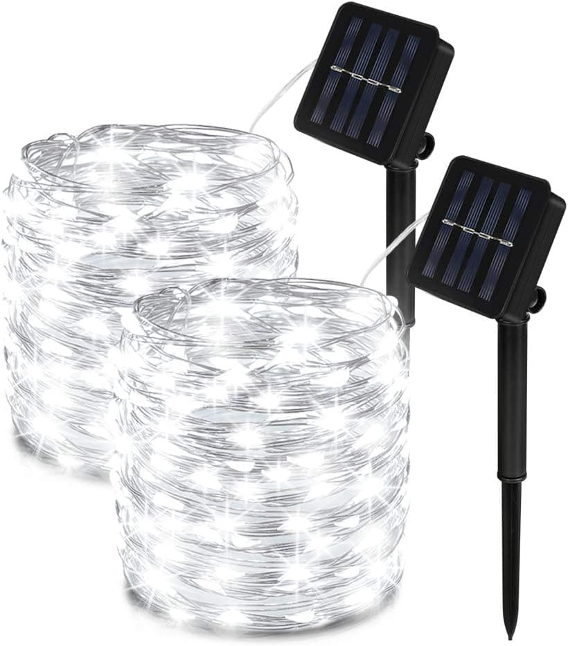 Molbory Solar String Lights Outdoor,2-Pack 33FT 100LED Fairy Lights with 8 Modes Decoration Copper Wire Lights Waterproof Indoor Outdoor Lighting for Patio Yard Trees Christmas Wedding Party