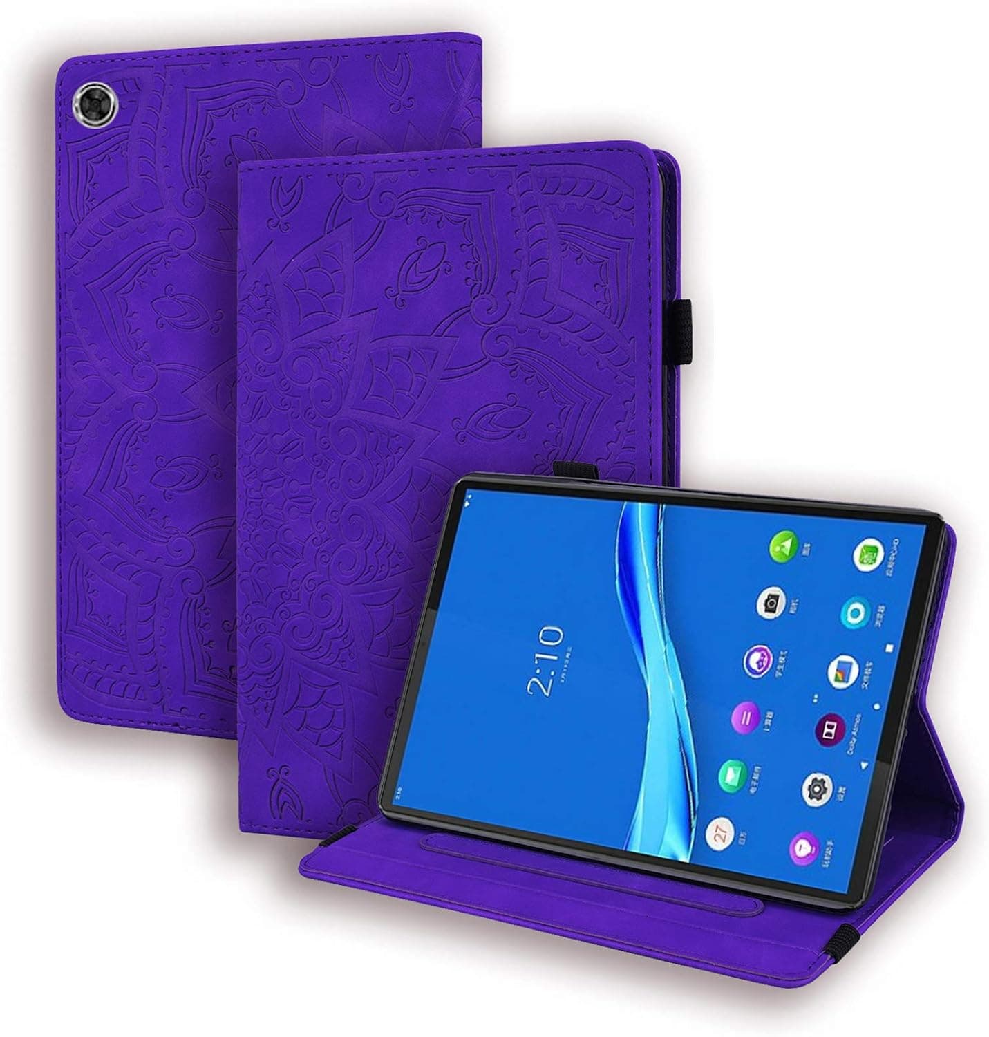 Folio Case for Lenovo Tab M10 Plus 10.3" (2020), Techcircle Mandala Embossed Leather Stand Soft Back Cover Slim Lightweight Elastic Band Full Body Protective Case with Card Slots & Pen Holder, Purple