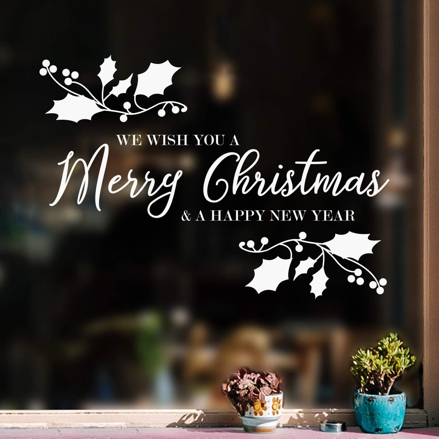 Vinyl Wall Art Decal - We Wish You A Merry Christmas - 22.5" x 32" - Christmas Holiday Seasonal Sticker - Indoor Home Apartment Wall Door Window Bedroom Workplace Decor Decals (White)