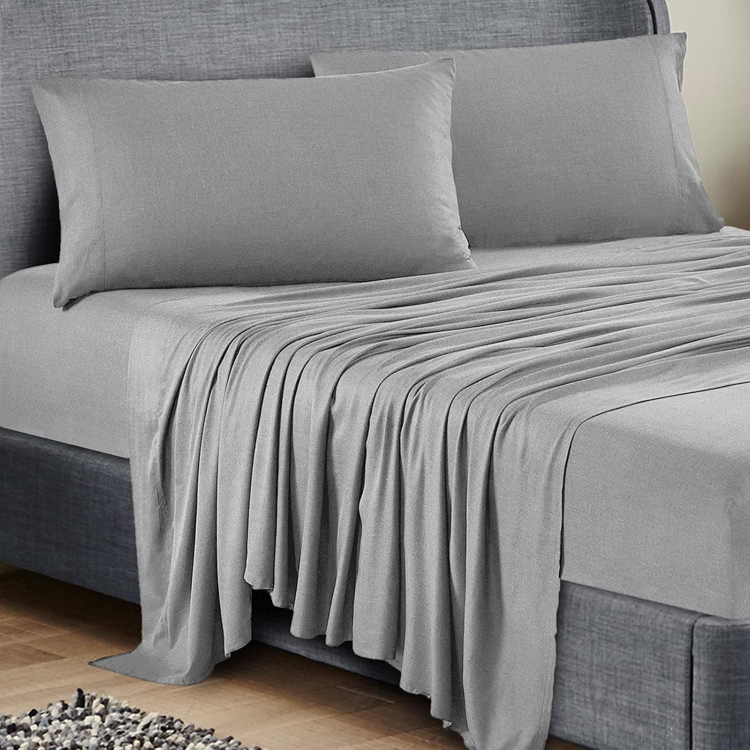 Style Quarters Viscose Bamboo Sheets-100% Rayon from Bamboo Sheet Set Soft Breathable Sheet Set Medium Grey Heather 4 Piece King Sheet Sets Include 1 Fitted Sheet 1 Flat 2 Pillowcases