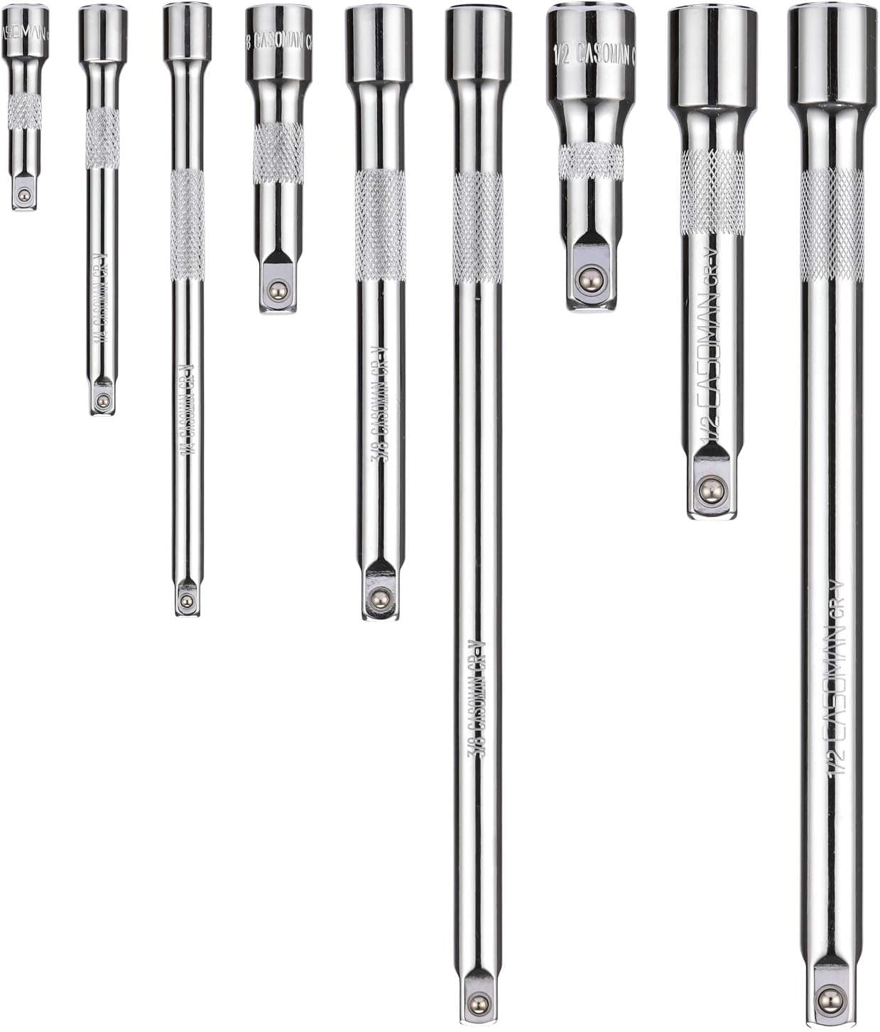 CASOMAN 9 pcs Socket Extension Bar Set, 1/4"Dr. 3/8"Dr. 1/2" Dr. Premium Chrome Vanadium Steel with Mirror Chrome Finish