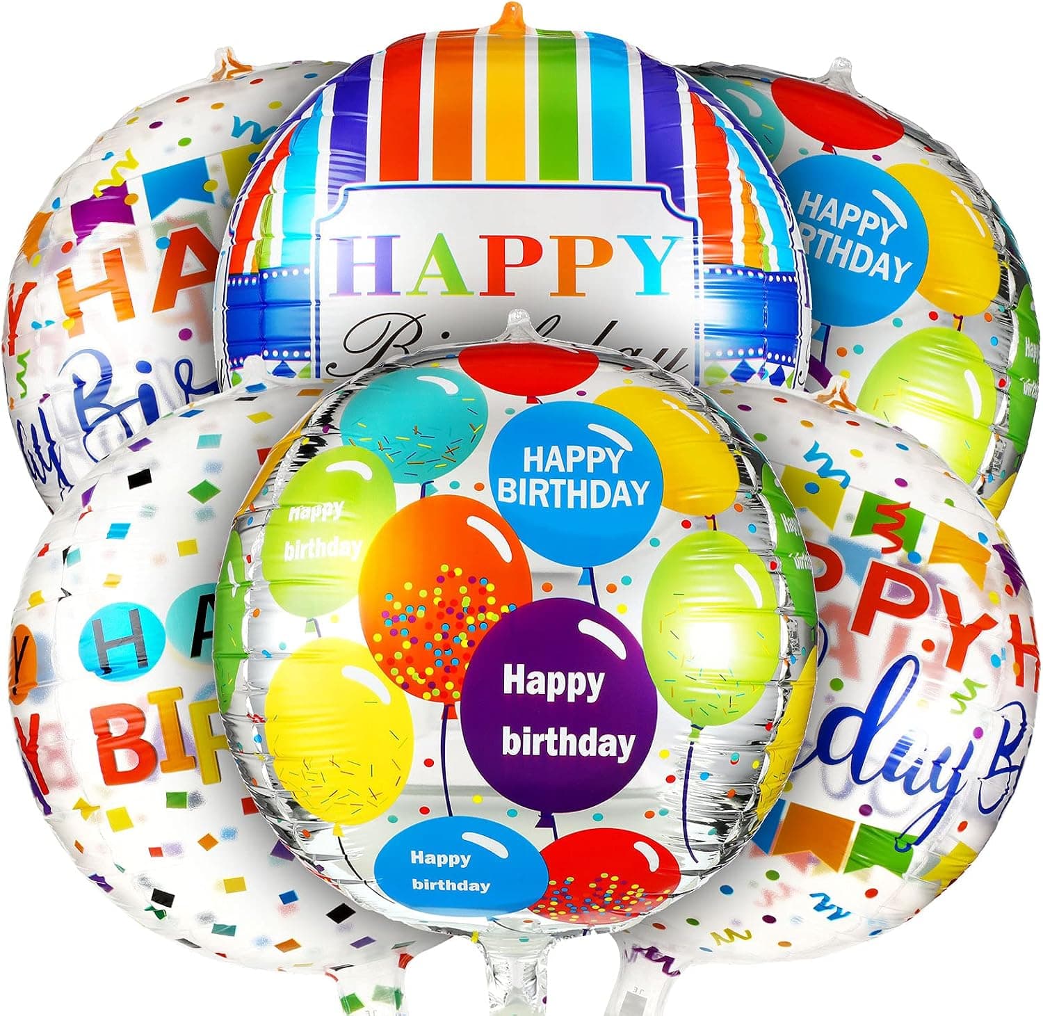 16 Pieces 22 Inch Happy Birthday Aluminum Foil 4D Balloon Large Round Shape Helium Foil Balloons Floating Balloon Colorful Balloon Party Decoration Supplies for Birthday Party