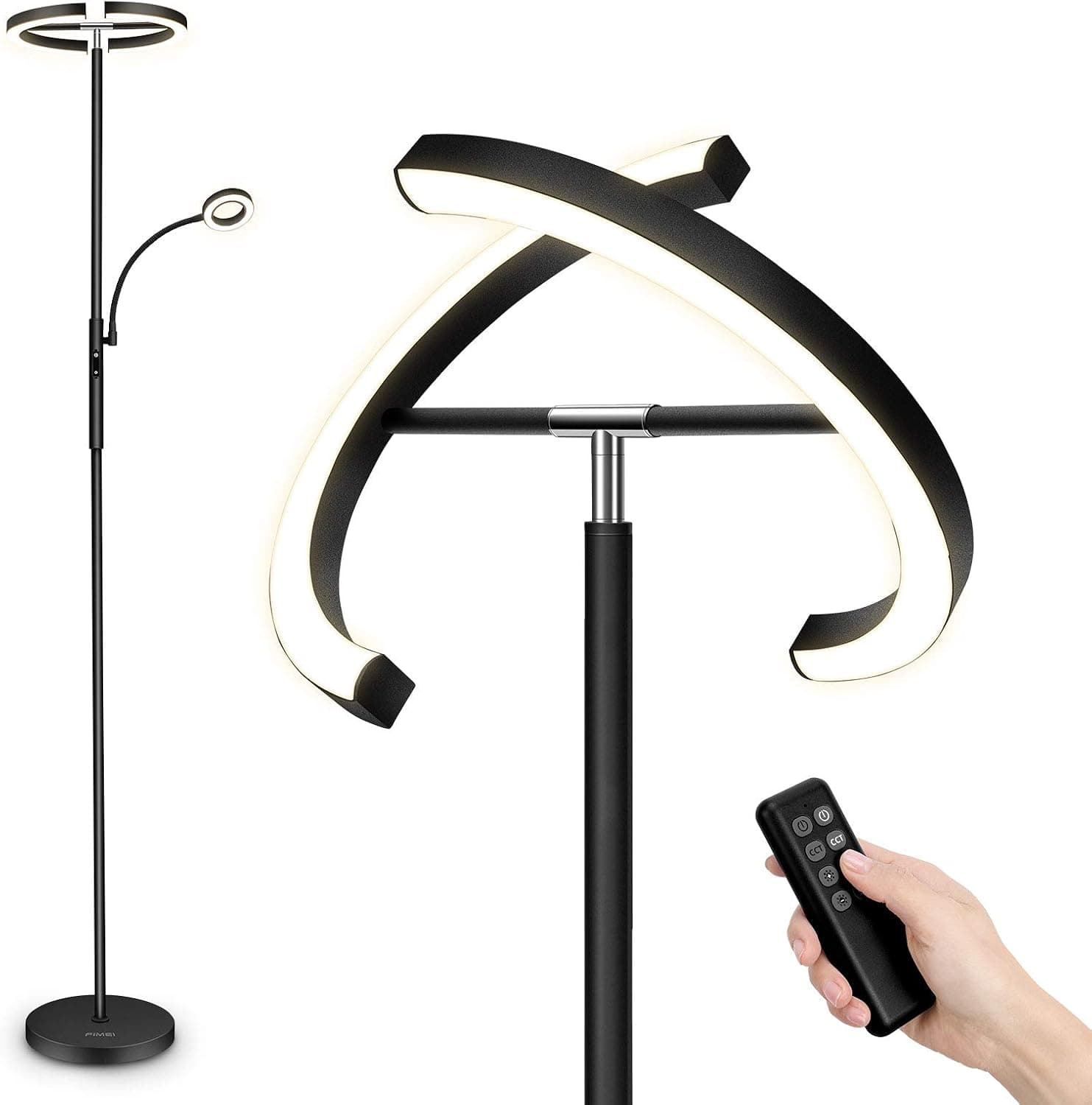 FIMEI Split Floor Lamp with Reading Light, Modern Bright LED Rotatable Standing Lamp with Stepless Dimming and 3000K-6000K Color Temperature for Living Room Bedroom Office, Touch and Remote Control