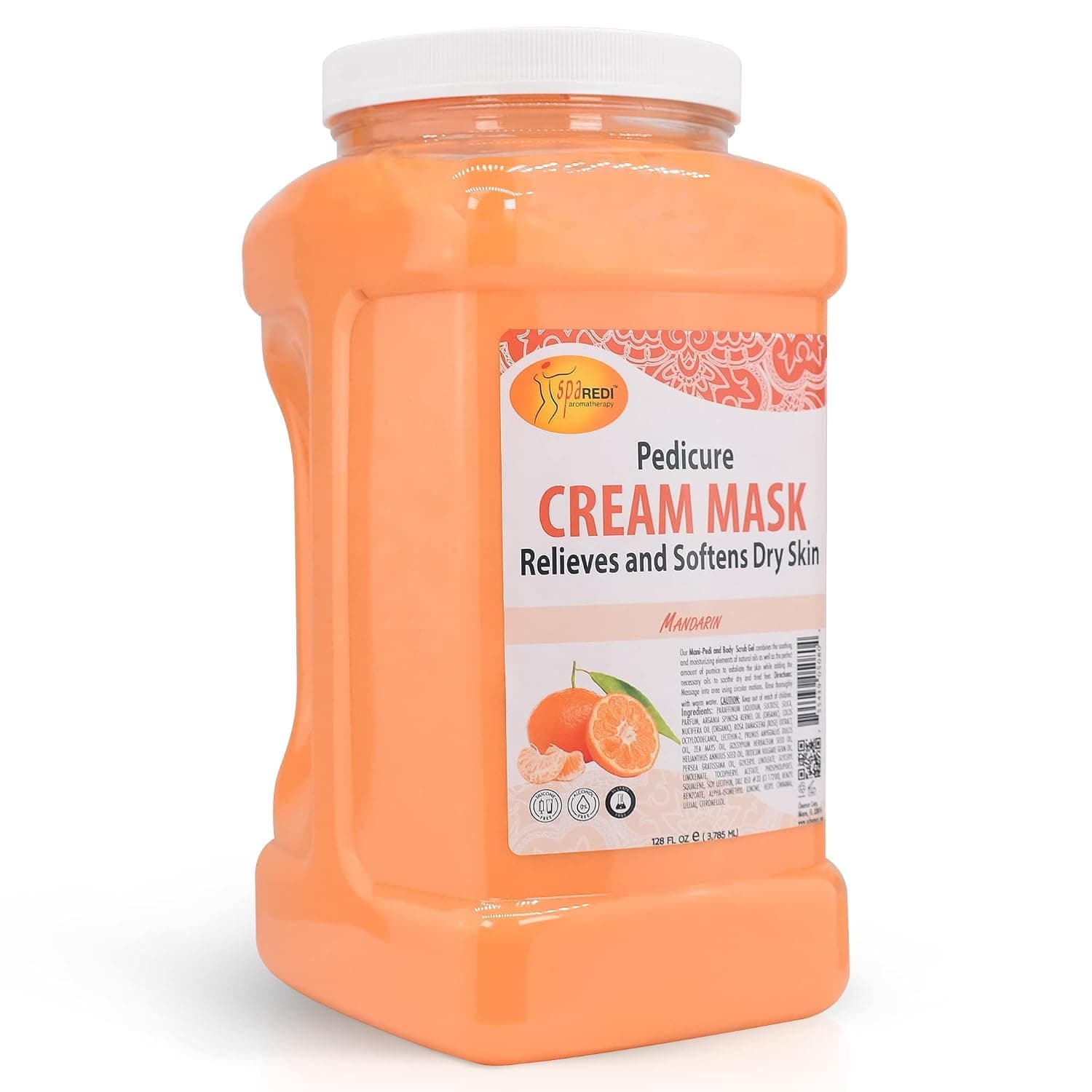 SPA REDI - Body and Foot Cream Mask, Mandarin, 128 Oz - Pedicure Massage for Tired Feet and Body, Hydrating, Fresh Skin - Infused with Hyaluronic Acid, Amino Acids, Panthenol, Comfrey Extract