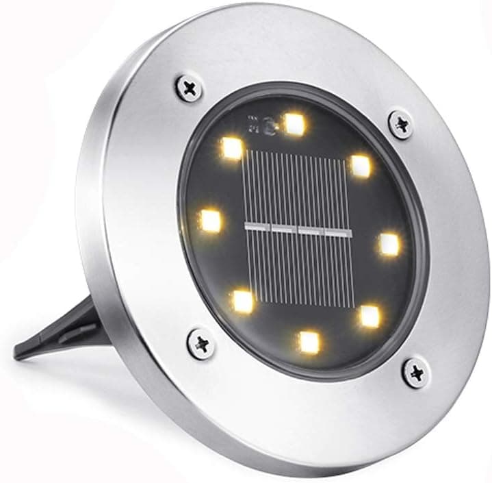 LYHOPE Solar Ground Lights Outdoor, 8 LED Solar Disk Lights Waterproof Garden In-ground Pathway Lights Landscape Lighting for Lawn,Yard,Deck,Patio,Walkway (Warm White, 1 Pack)