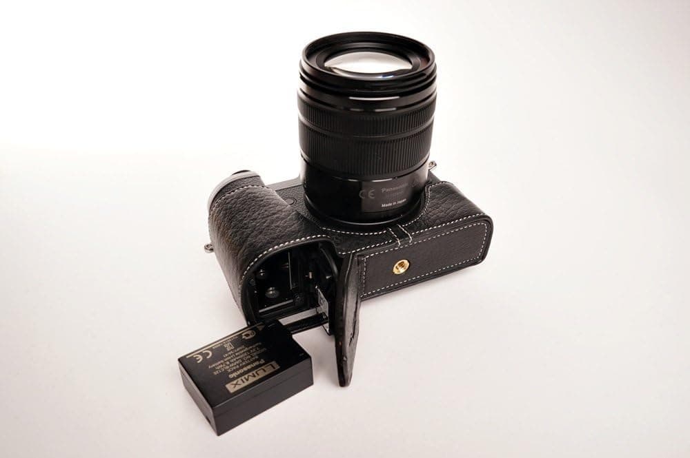 Handmade Genuine Real Leather Half Camera Case Bag Cover for Panasonic GX8 Black Bottom Opening Version