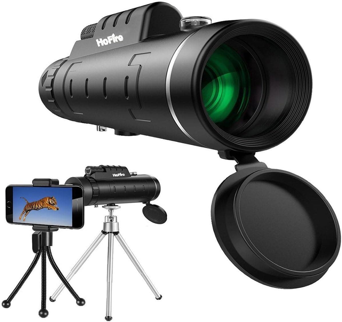 HoFire Monocular Telescopes, 12x50 Dual Focus Waterproof Spotting Scopes, Low Night Vision with Phone Clip and Tripod for Cell Phone-for Bird Watching, Hunting, Camping, Hiking, Outdoor, Surveillance