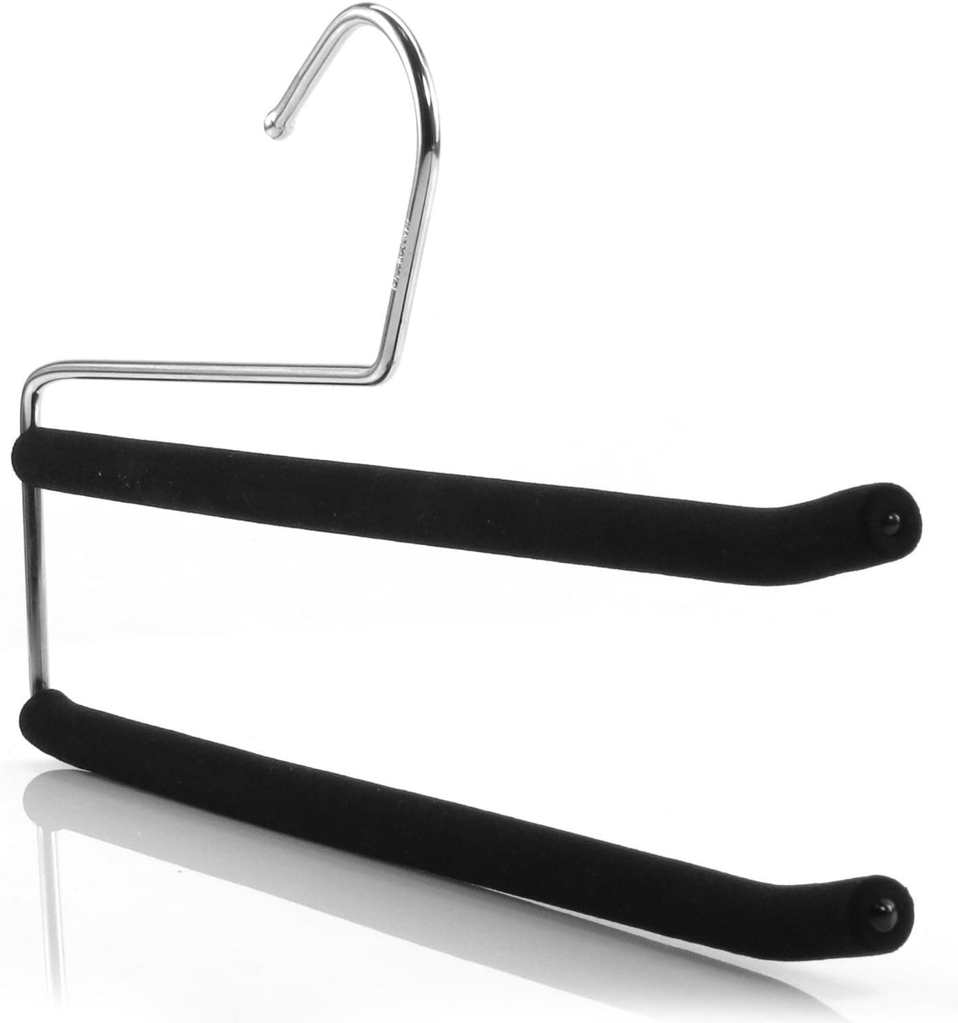 Hangerworld 3 Chrome Black 14.5inch x 7inch Metal 2 Tier Open Non-Slip Foamed Pants Bar Coat Clothes Garment Hangers