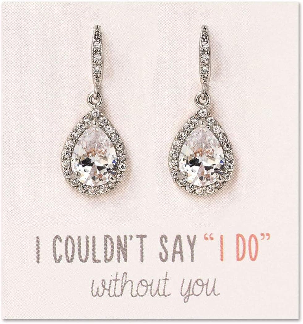 A+O Wedding Bridesmaids Gift Drop Dangle Earrings or Jewelry set in Silver, Yellow Gold, Rose Gold