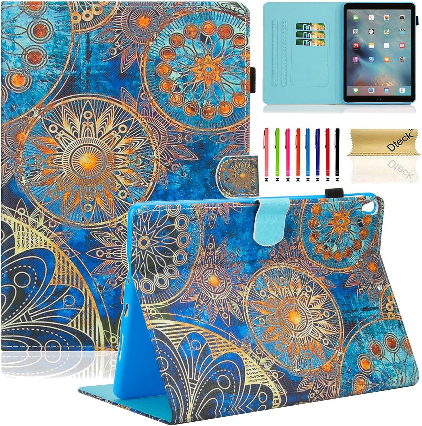 Dteck Case for Apple iPad Pro 10.5" 2017 (A1701/A1709) / Air 3rd Generation 2019 10.5-Inch ( A2152/A2123/A2153)-Smart Folio Stand Magnetic Synthetic Leather Case Cover with Pencil Holder-Gold Flower